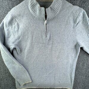 Tommy Bahama Women Light Blue Wool Blend Sweater 1/4 Zip XL Adult Long Sleeve **